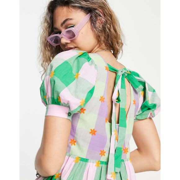 ASOS collusion gingham colorful tiered dress - Picture 8 of 9